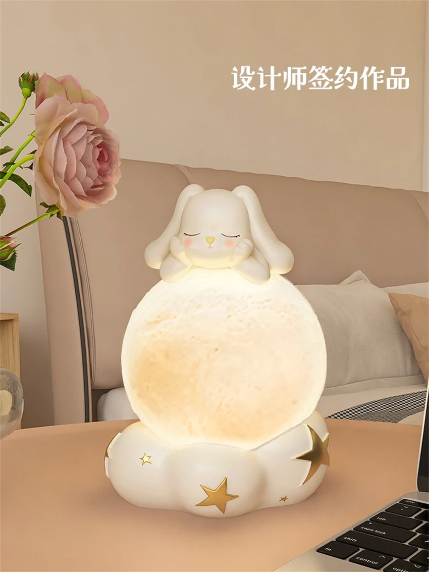 Cartoon cute rabbit night lights bedroom table lamp children's room bedside lamp dimming light children's gift decor lighting