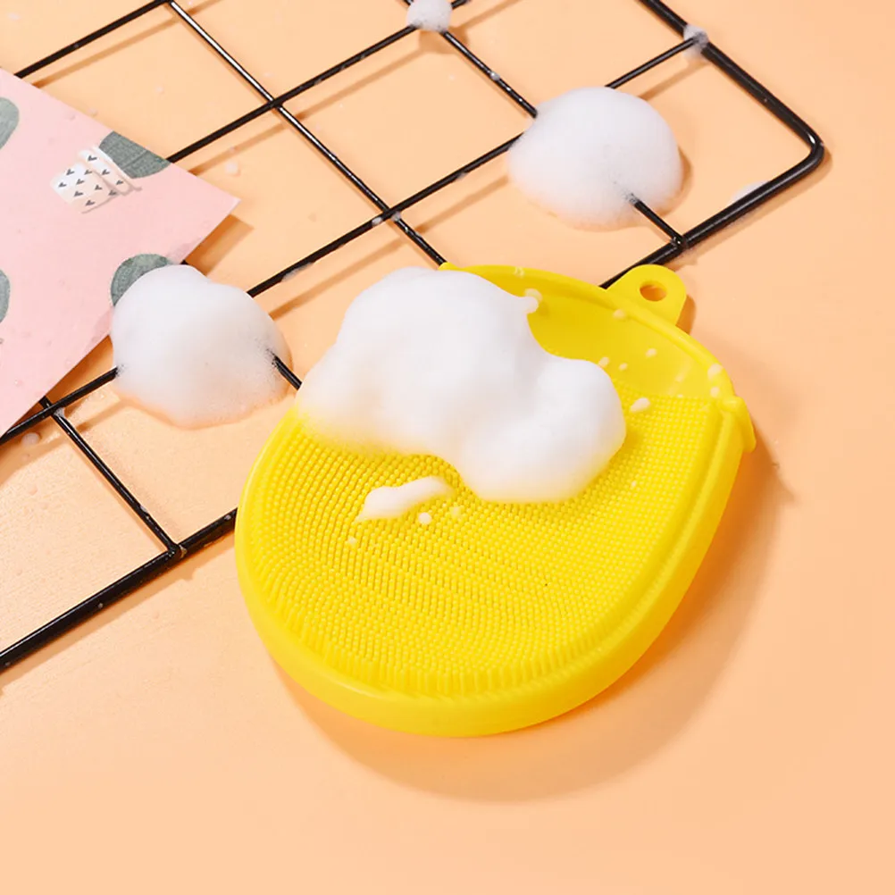 3Pcs Baby Silicone Bath Brush Food Grade Hypoallergenic Quick Dry Hanging Ring Design for Face Wash Hair Scalp Massage Fruit
