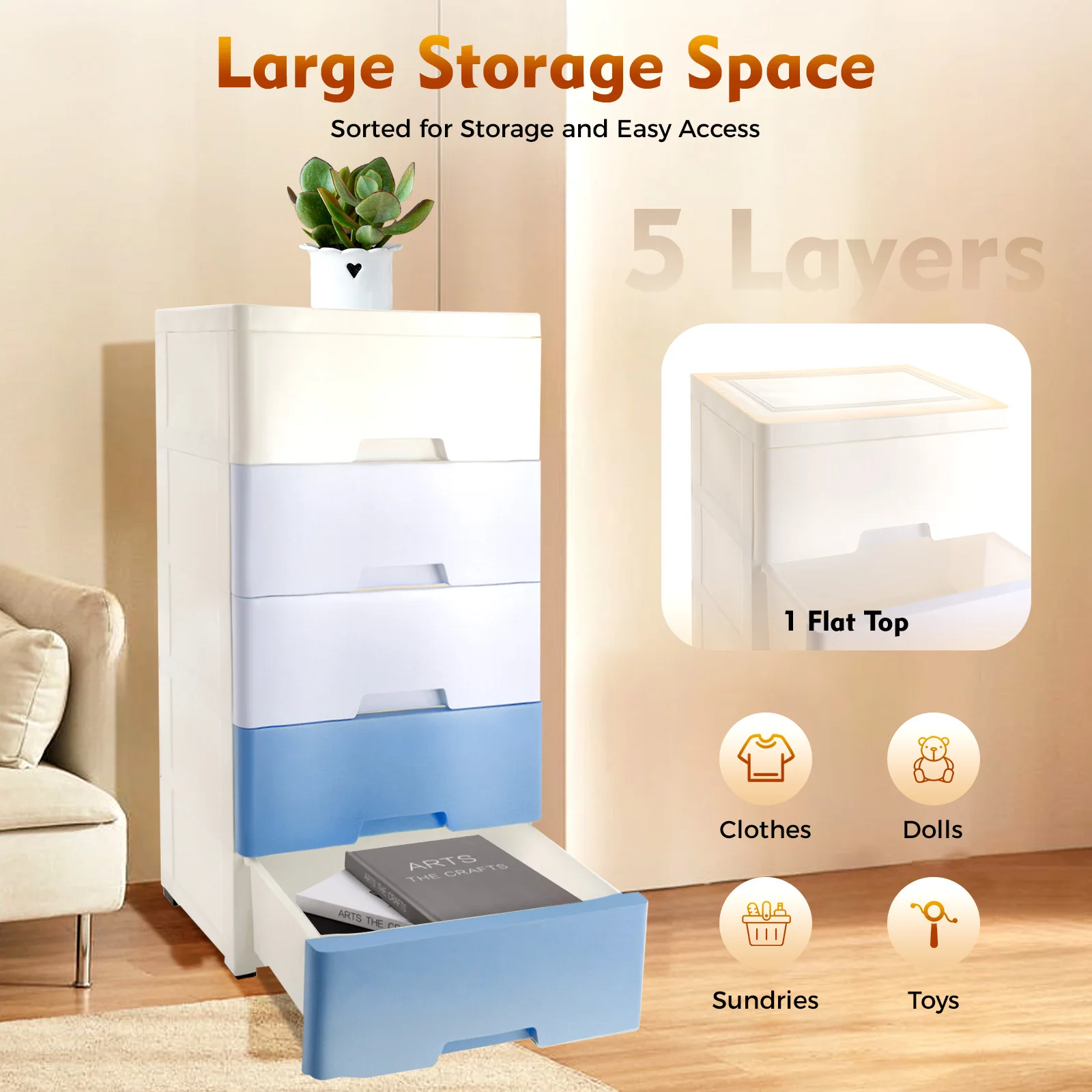 Armário de armazenamento de gavetas de plástico de 5 camadas Torre de armazenamento de roupas vertical adequada para quartos, salas de estar, estudos