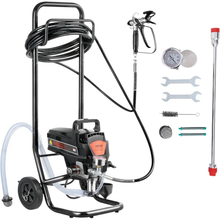 Pulverizador de tinta mal ventilado elétrico de alta eficiência com carrinho para aplicações de pintura interna e externa de casa 950W 3000PSI Deli