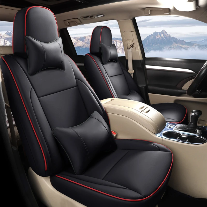 Faux Leather Car Seat Cushion Covers For Toyota Highlander 2015-2018 Full Set Compatible Airbag 2 Row Seat Protector Accessories