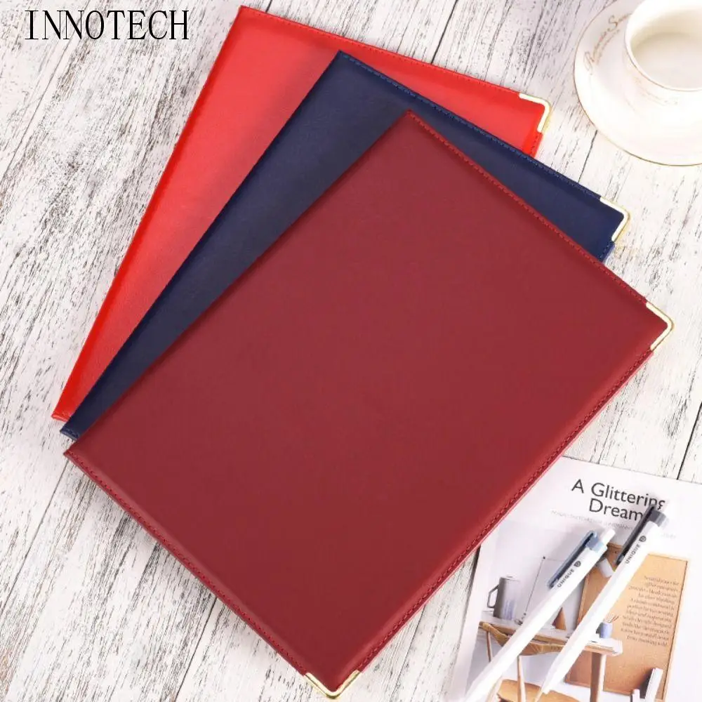 

PU Leather A4 Agreement Folder No Inserts Reinforced Edges Paper Document Holder Corner Slots Multifunctional