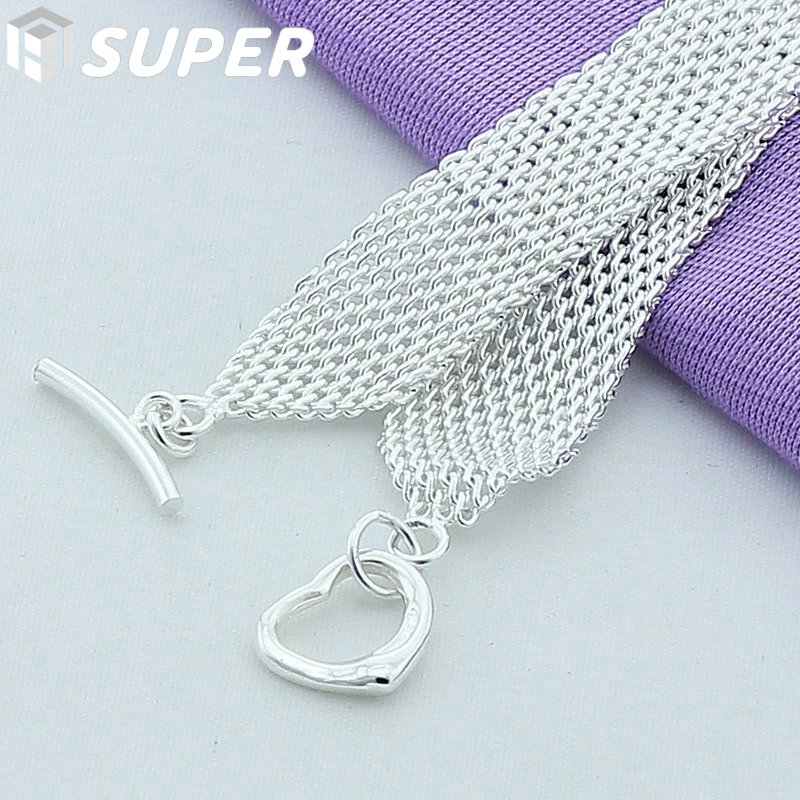 

925 Sterling Silver Watchband Network Heart Bracelet For Woman Charm Wedding Engagement Party Fashion Jewelry