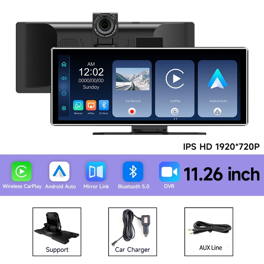 6/7/10.26/11.26'' Dashcam Auto DVR Draadloos Carplay Android Auto Display Scherm Smart Car Radio Systeem Video Dubbele Lens Recorder