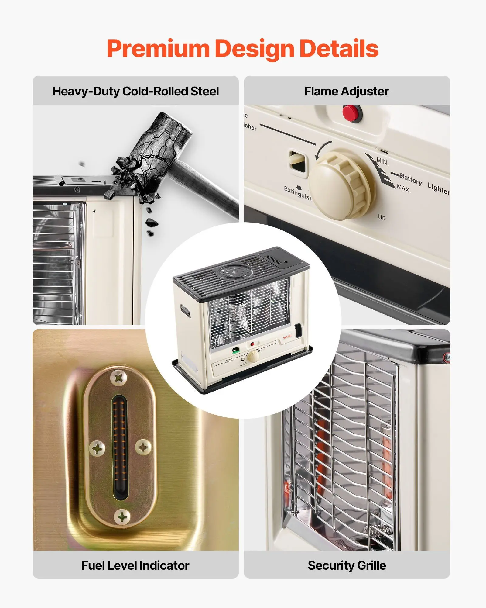 10000 BTU kerosineverwarmer voor binnen en buiten Draagbare geforceerde luchtverwarmer met automatische uitschakeling en omvalbeveiliging voor garagecamping