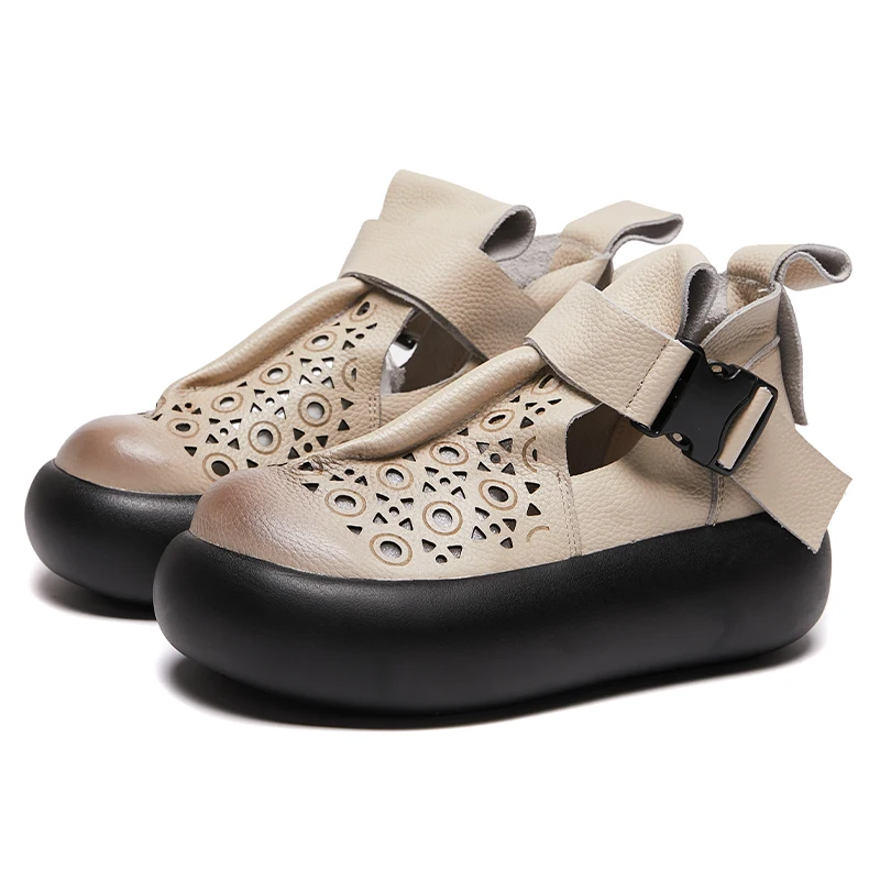 GKTINOO Retro Sandals 2026 Summer New Round Toe Genuine Leather Comfortable Thick Bottom 6cm Women\'s Platform Shoes