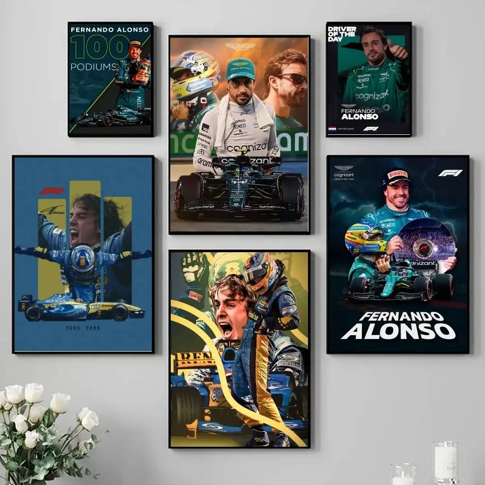 Póster autoadhesivo de Fernando Alonso para jugadores F1, pegatina de papel impermeable para decoración de pared de habitación, cafetería, Bar, habitación, 1 ud.