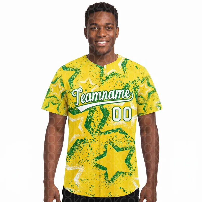 

Yellow Stars Baseball Jersey Men Women Short Sleeve Shirt 3D Printed Shirt Team Shirts Hip Hop Unisex Tops