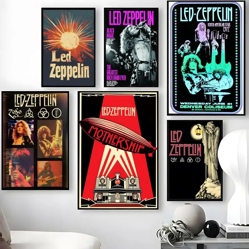 Band L-Led Z-Zeppelin Poster Waterproof Self-Stick Wall Art Stickers, Removable Wall Decor for Living Room and Bedroom