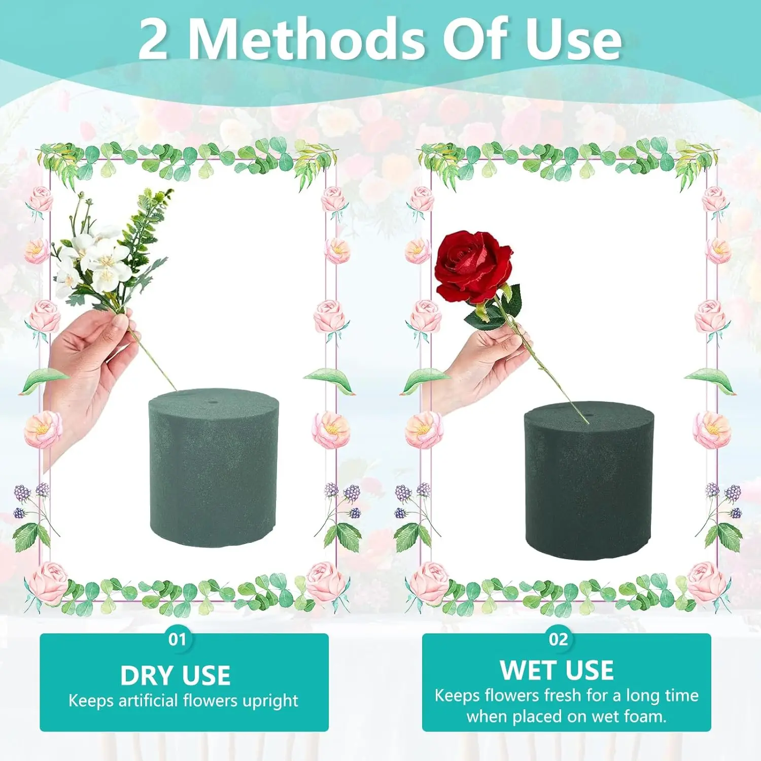 12 مجموعة من صناديق زراعة الأسطوانات البلاستيكية مقاس 4 × 4 بوصة لترتيبات صندوق زهور بلاستيكي مستدير أبيض مع رغوة قابلة للإزالة