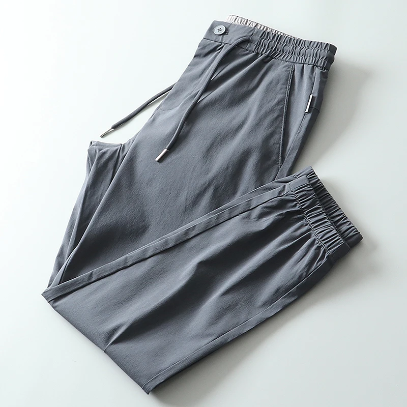 

Men's Casual Loose Fit Blend Elastic Waist Nine-Tenths Length Faionable All-Match Summer Pants Breathable Comfortable