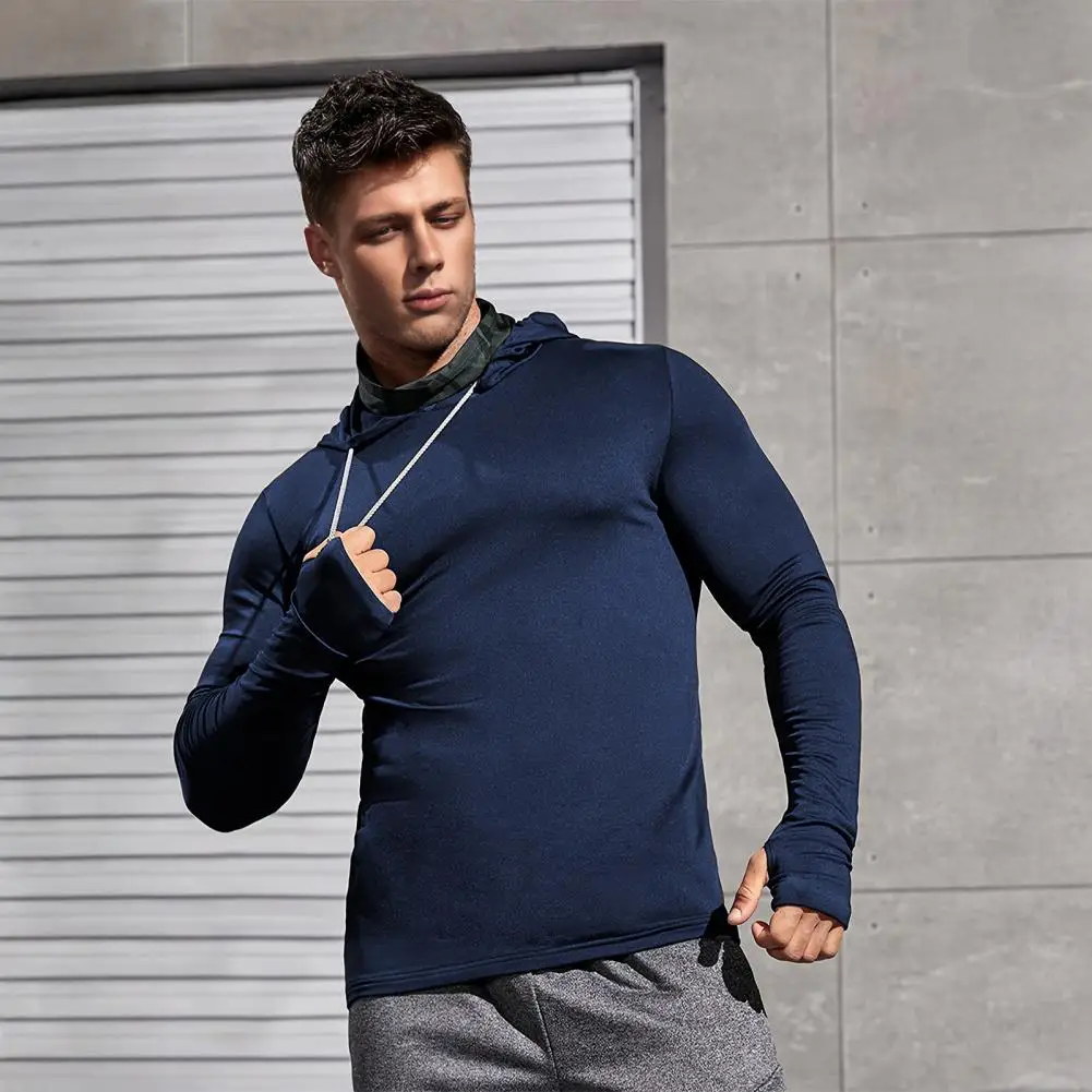 

Men Sports Top Breathable Workout Shirt Men's Compression Hoodie with Face Cushion Long Sleeve Base Layer Shirt Quick for Men