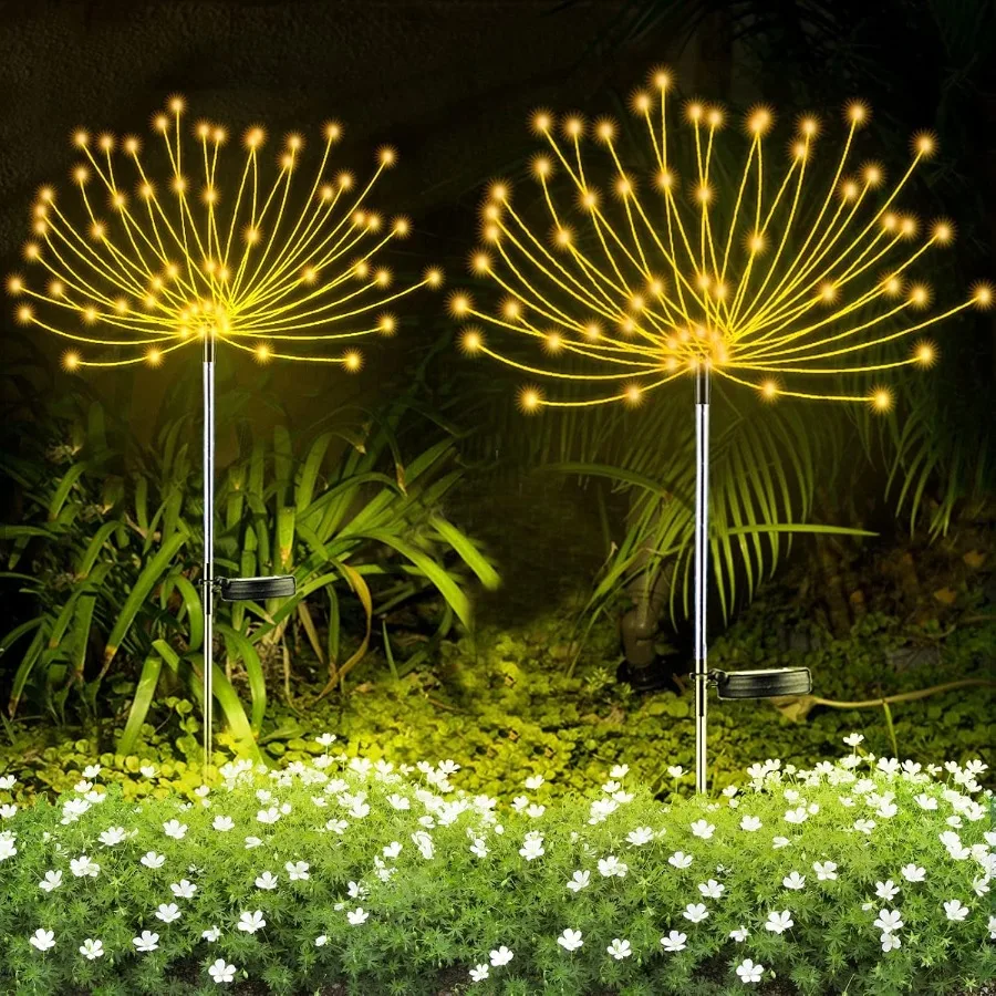 2 luci decorative da giardino solari per fuochi d'artificio solari da esterno con 120 LED e 40 fili di rame per illuminazione paesaggistica fai da te