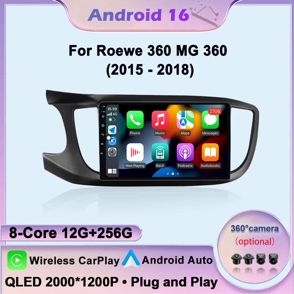 For Roewe 360 MG 360 2015-2018 Android Auto Wireless Carplay Car Radio Multimedia Player GPS Navigation WIFI Stereo Head Unit
