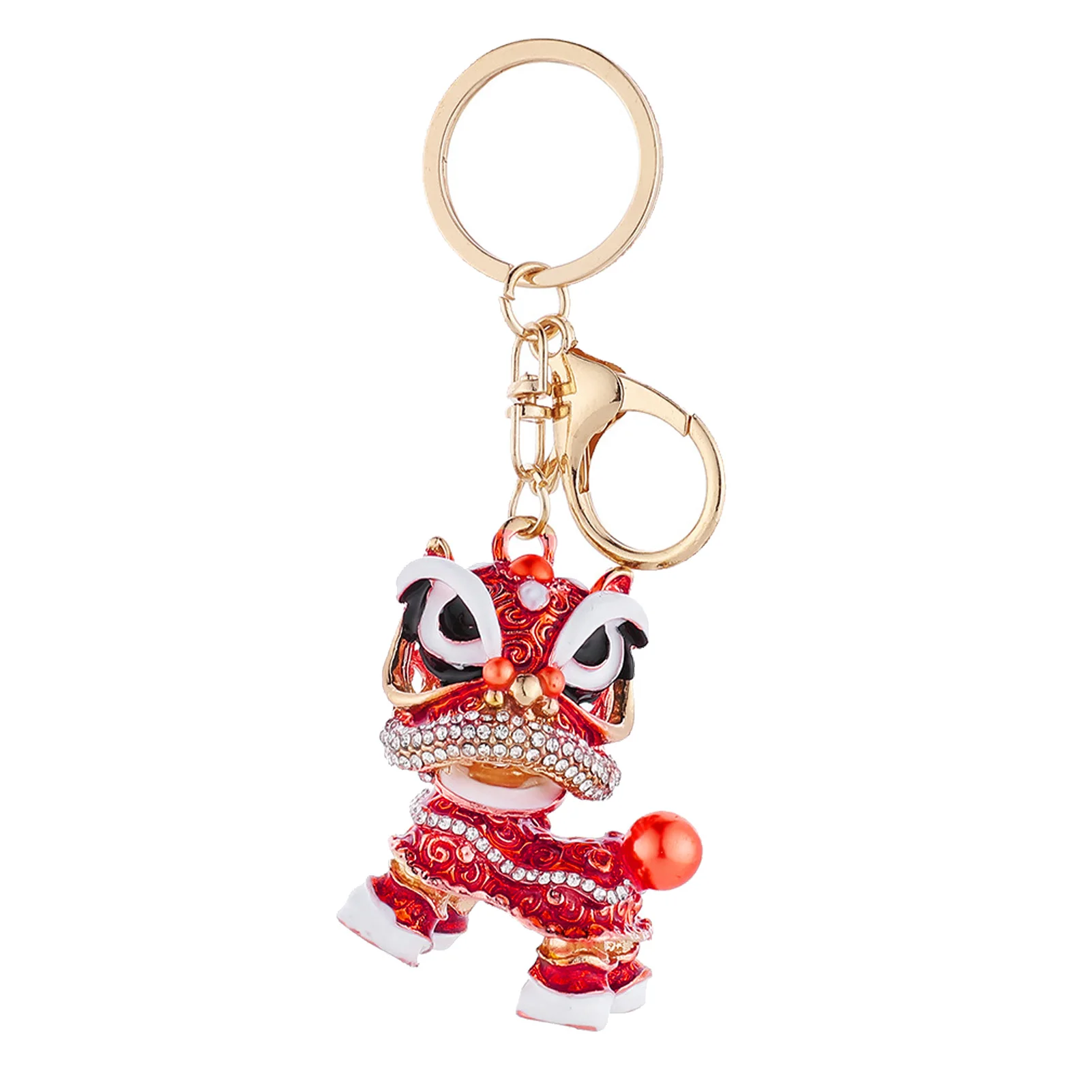 Chinese Style Kirin Keychain Encrusted Diamond Cartoon Lion Awakening Alloy Car Pendant Creative Lion Dance New Year Gifts