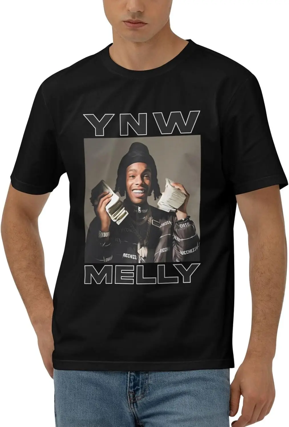 Ynw Music Melly Shirts for Men Short Sleeve Cotton Tshirts Graphic Tee Casual Basic Tee Black