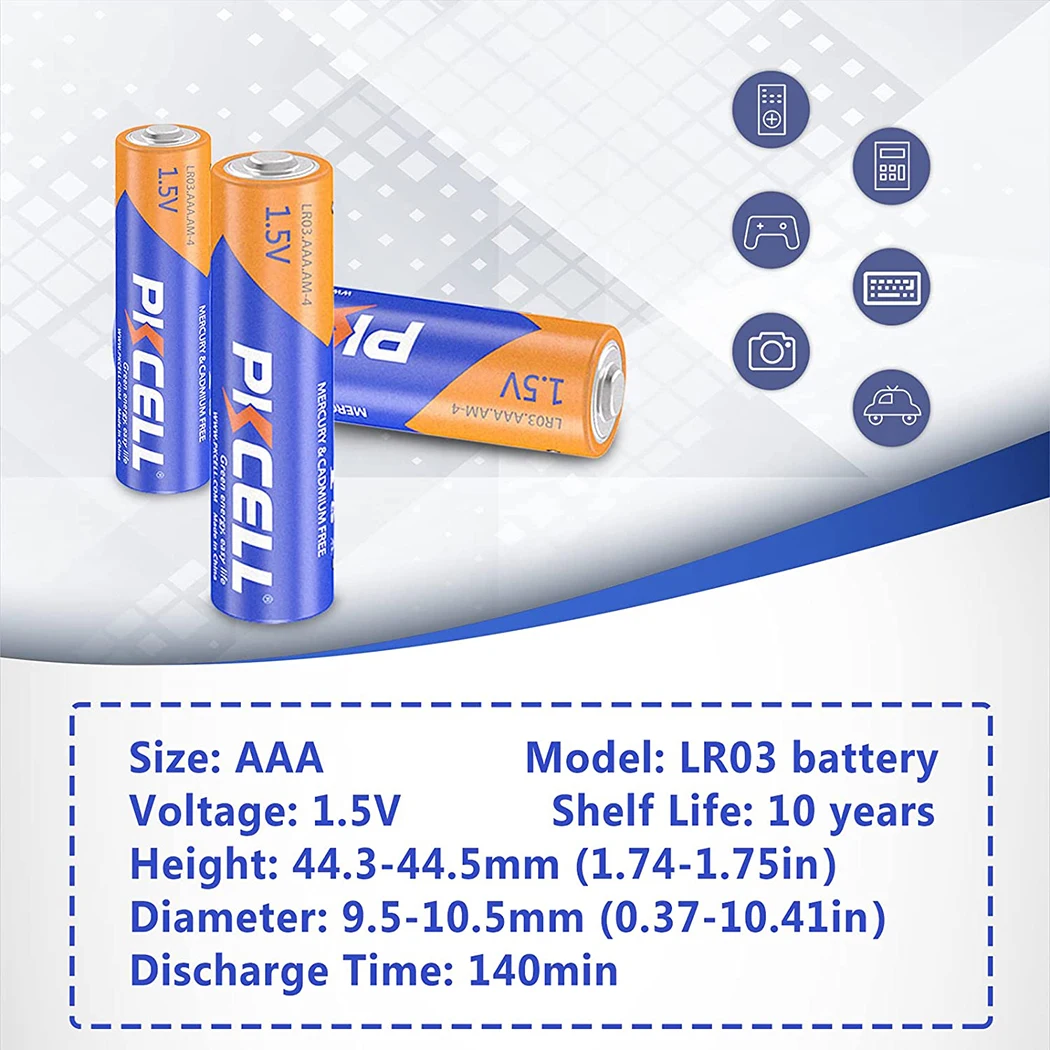 50PCS PKCELL AAA Battery LR03 1.5V Alkaline Battery 3A AM4 E92 AM4 AAA  Single Use Batteries For Remote Control Toy Flashlight