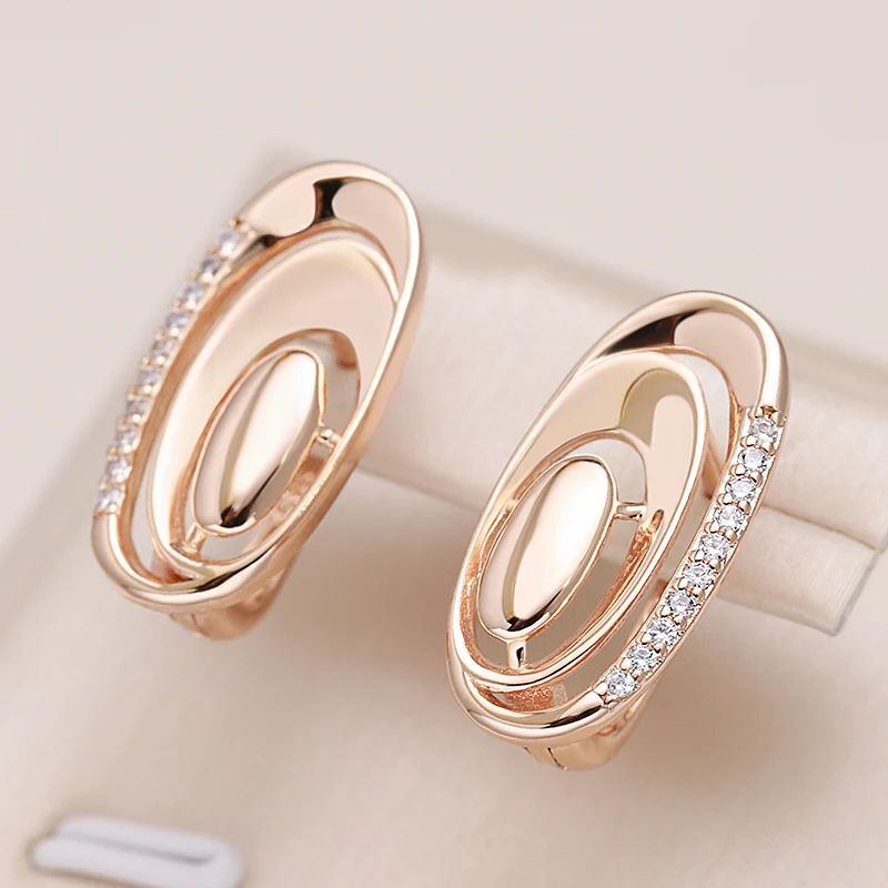 Kinel Unusual 585 Rose Gold Earrings Daily Women Fine Jewelry Minimalist Geometry Natural Zircon Drop Earrings Fashion 2021