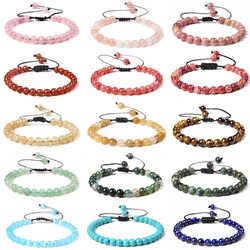 Natural Stone 6mm Beads Bracelet Adjustable Rope String Braided Bracelets For Women Men Amethysts Red Agates Lava Beaded Bangles