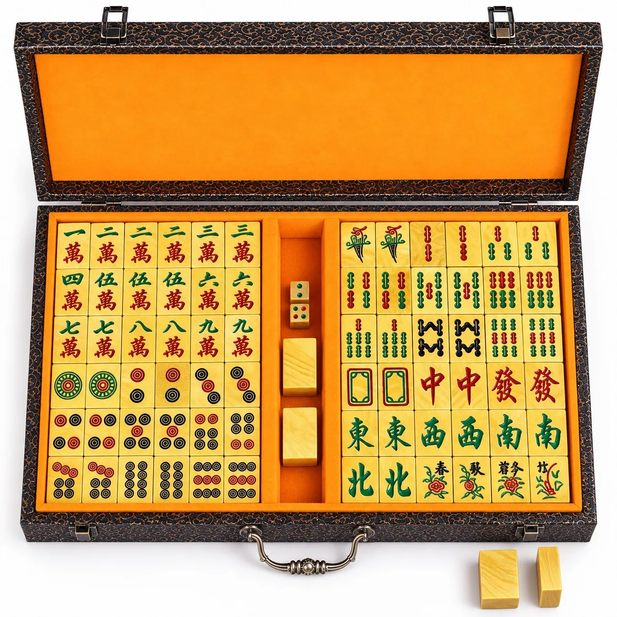 Luxury Golden Nanmu Wood Chinese Mahjong Set 144 Tiles 40mm Solid Wood Mahjong Tiles with Decorative Storage Box Traditional