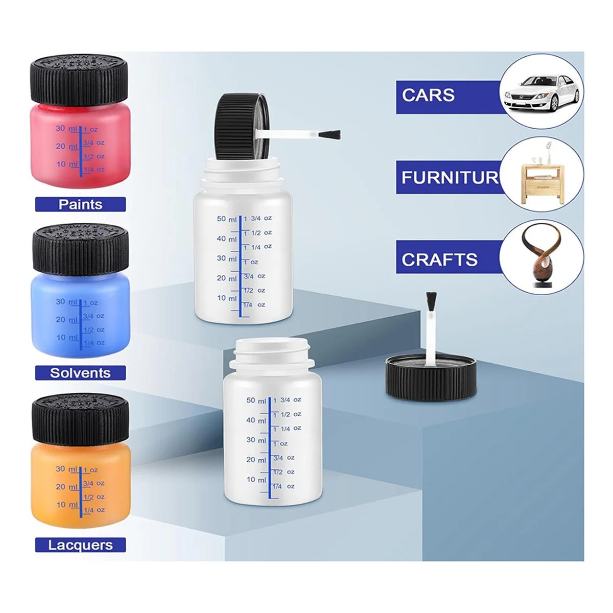 Botellas de pintura para retocar, 60 uds., con pincel aplicador y tapas, plástico de capacidad líquida de 2 Oz y 1 Oz para fijar piedra de pared
