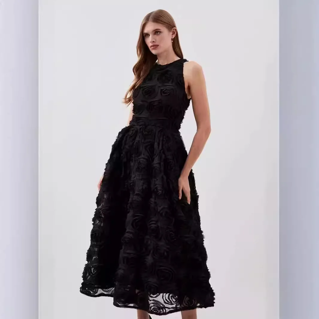 

Летнее женское макси-платье 2024 с цветочным принтом, без рукавов, с круглым вырезом, с поясом, с завышенной талией, А-силуэт, весна-лето