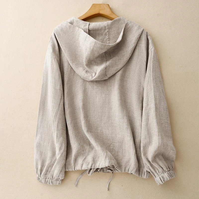 سترة رقيقة من القطن والكتان بغطاء للرأس لفصلي الربيع والصيف، بأكمام خفاشية، للحماية من الشمس، كارديجان مفتوح بأكمام طويلة، مل... #5