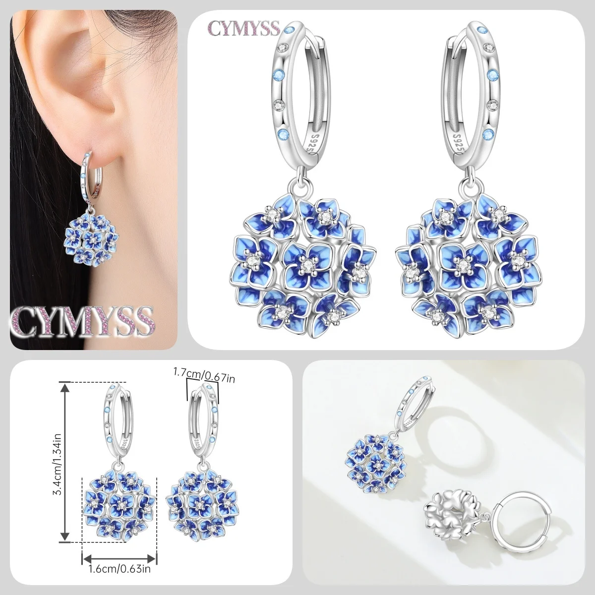 2026 Original 925 Sterling Silber Nadel mit Zirkon Pflanzenmotiven Blaue Iris Blumen Ohrringe für Damen Party Modeschmuck – Detail 6