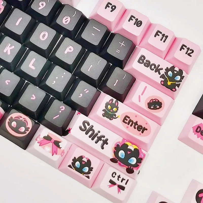 25keys Black Pink cute Keycap little black dragon MOA CHERRY Thermal Sublimation Mechanical Keyboard Keyboard Keycaps Accessori