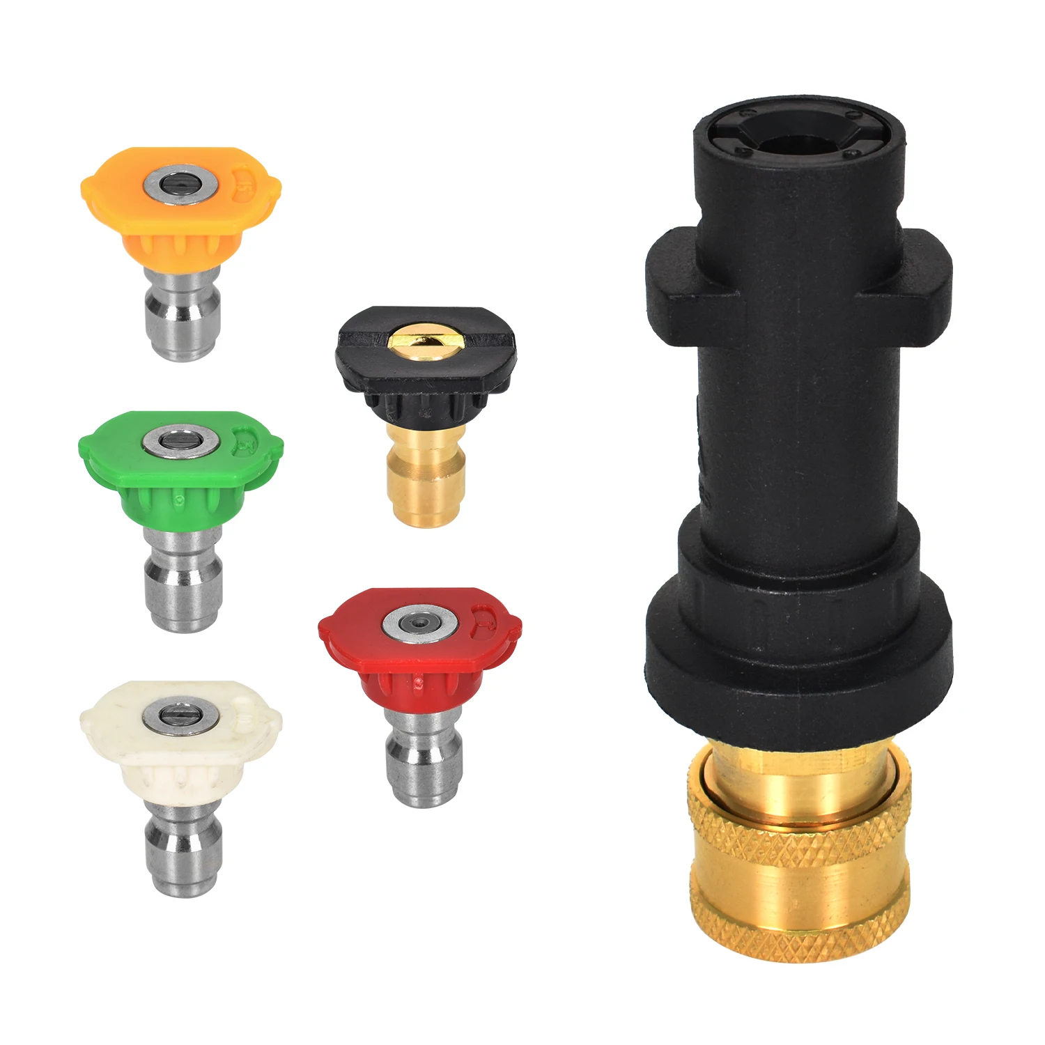 Hochdruckreiniger-Adapter für Karcher K2-K7 – 1/4 Zoll Quick Connect mit 5 mehrstufigen Düsen. Hochdruck-Wasserpistolen-Zubehör