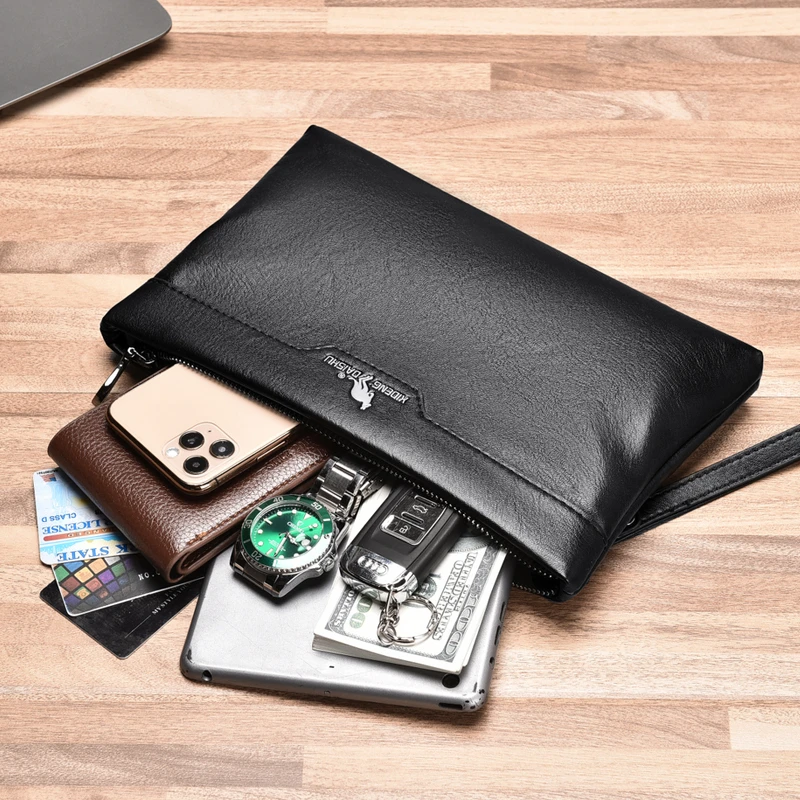 Men's Genuine Leather Day Clutch New Design Business Handbag Male Envelop Messenger iPad Mini Bag Multi Functional Man's Bag SAC
