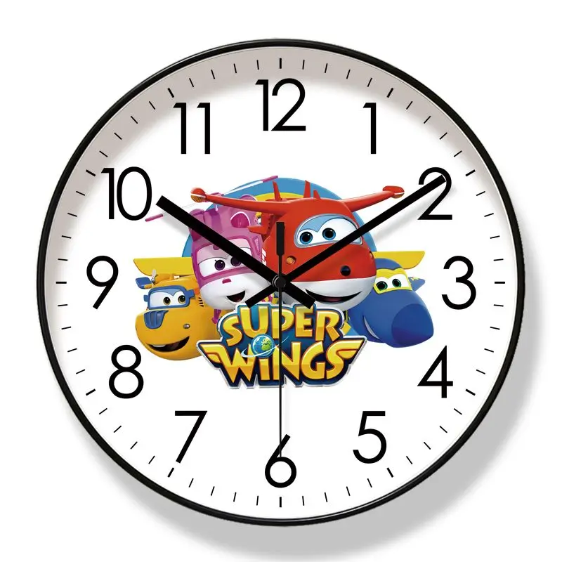 Super Wings Round Cartoon Quartz Home Clock Silent Travel Time Versatile Fashion Children\'s Bedroom Early Education Wall Clock