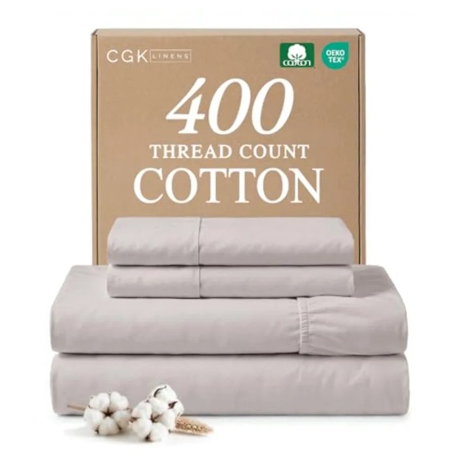 

Sheet Set - 100% Cotton Sheets - 4 Pcs Size Cotton Bed Set with Deep Pockets up to 16 Inch - Ultra Soft Breathable and Cooling