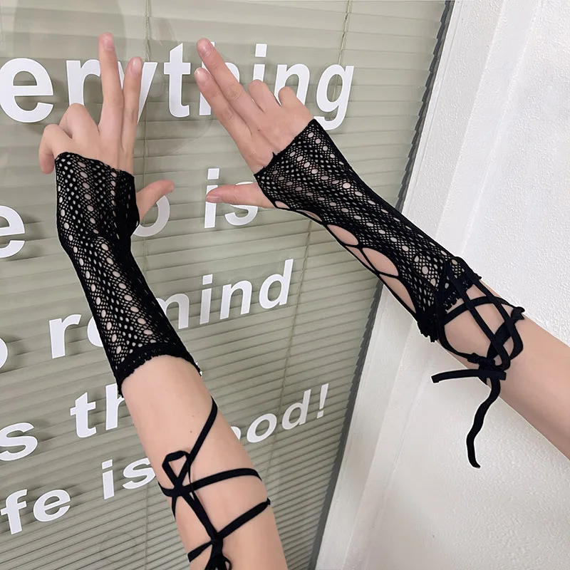 

Retro Lace Cross Strap Oversleeve Hand Sleeves Arm Warmer Punk Gothic Sunscreen Y2K Women Sexy Stocking Lolita Accessories