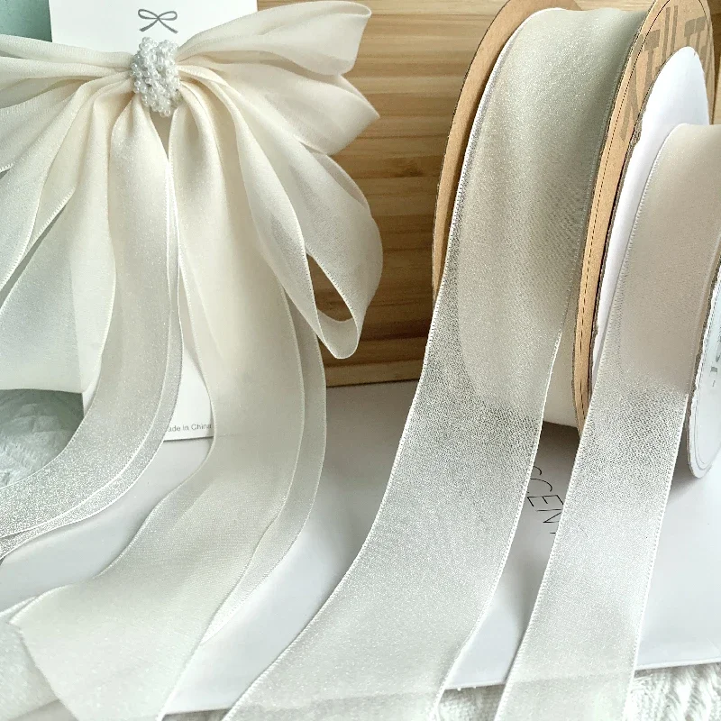 

Chiffon Hair Bow Making Ribbon Matte Tape Beige Blouse Wrapping Handmade Accessory Material Korean Sewing Supplies Summer Tulle