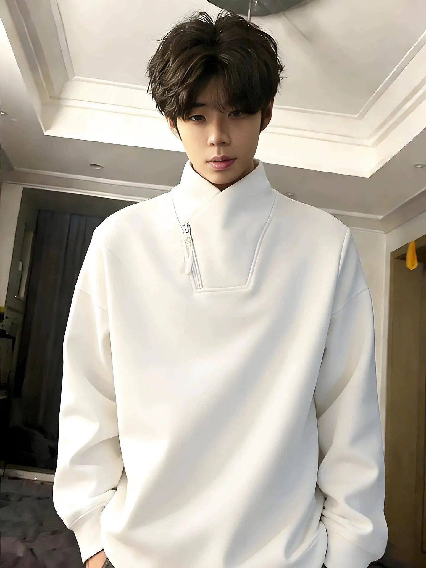 American Style Long Sleeve Hoodie Men's Spring Autumn Commute Design Sense Zipper Hooded T-Shirt Heavy Inner Wear Top