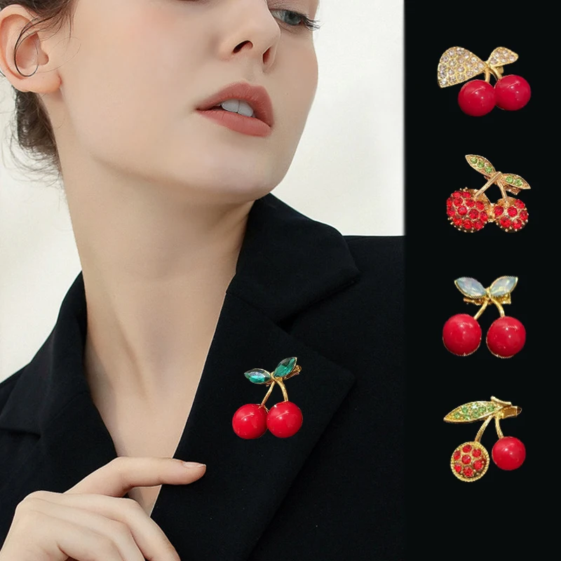 Enamel Cherry Brooch For Women Girls Cute Fruit Shape Pins Coat Bag Decor Office Casual Jewelry Gift