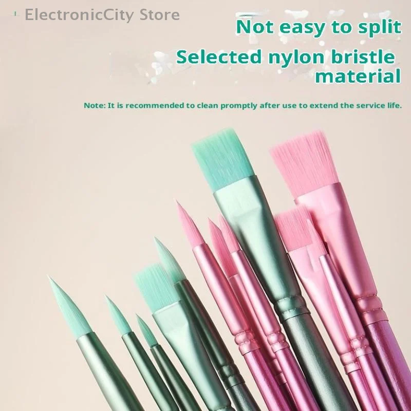 

4/6 шт. акварельный нейлоновый материал для рисования, набор акварельных кистей с заостренной круглой плоской головкой, волосы для начинающих, искусство, студент, нарисованный вручную