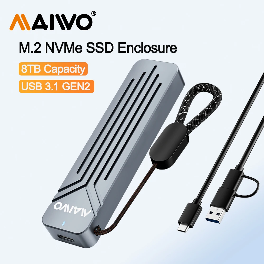 

Корпус MAIWO M.2 NVMe SSD USB 3.2 GEN2 10 Гбит/с Поддержка UASP Trim 8 ТБ Алюминиевый M.2 PCIe SSD-считыватель USB C для NVMe M Key