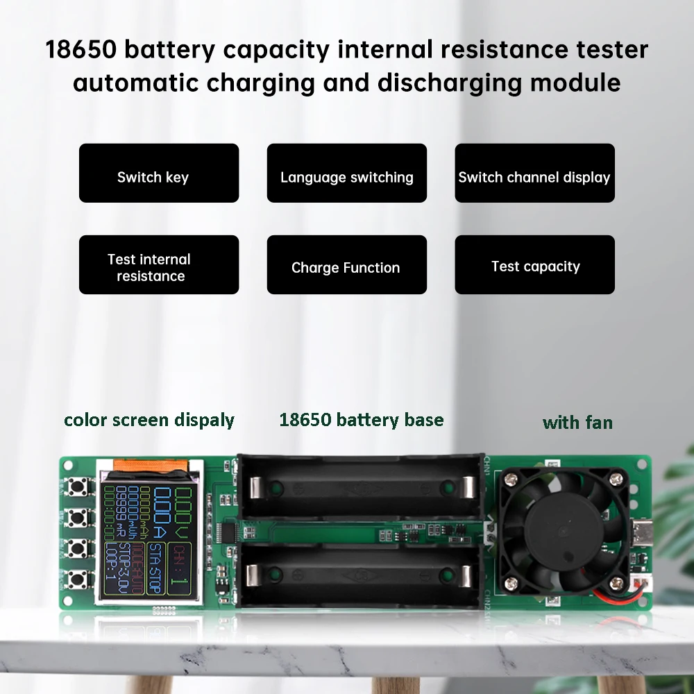 

DC 5V 1A 18650 Battery Power Tester Digital Color Screen Display 2 Channel Lithium Battery Capacity Internal Resistance Tester