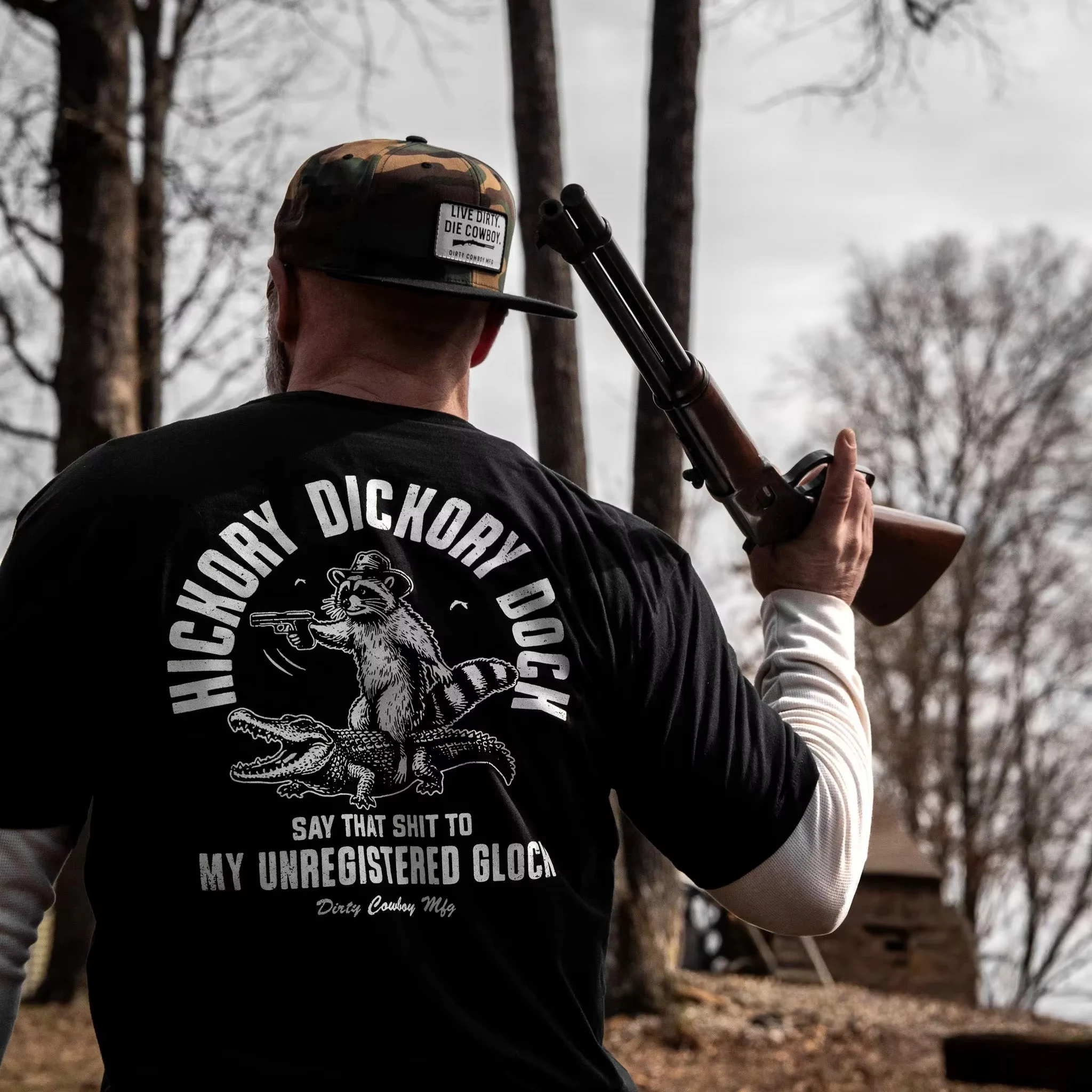 Double‑sided Vintage Print Featuring Gun‑holding Raccoon Standing on Alligator and Funny Letter Slogan Graphic Unisex T‑shirt