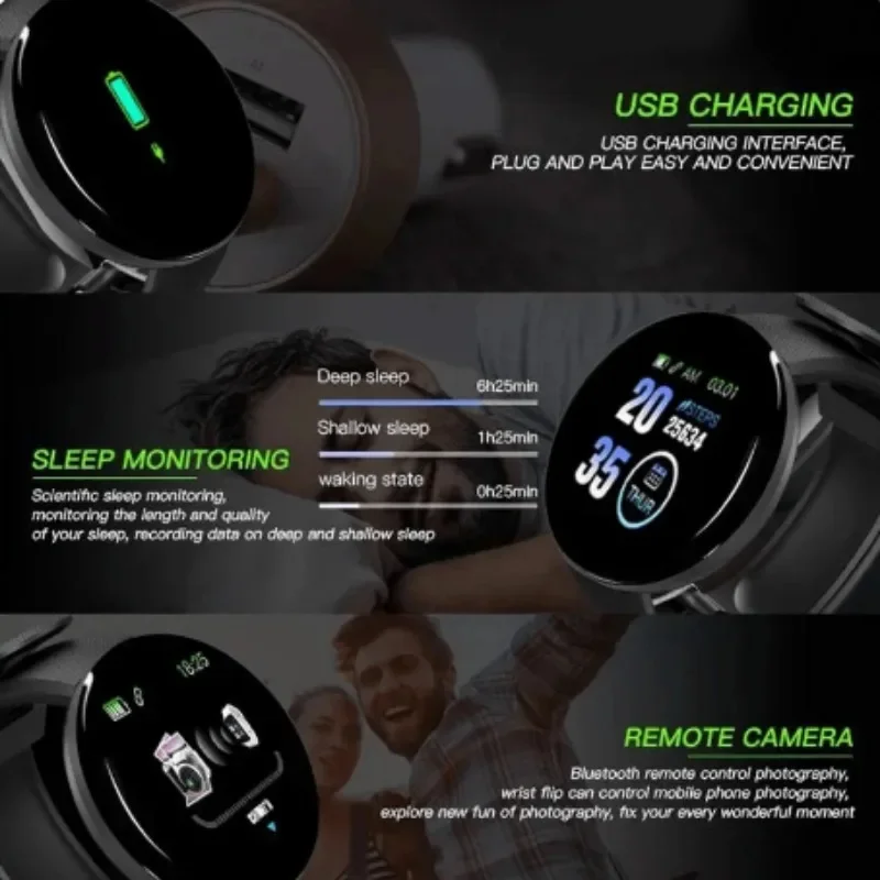 Round Digital Smart Sport Watch for Men and Women, LED, Electronic, Bluetooth, Wrist Watch for Kids, Hours, Dropshipping