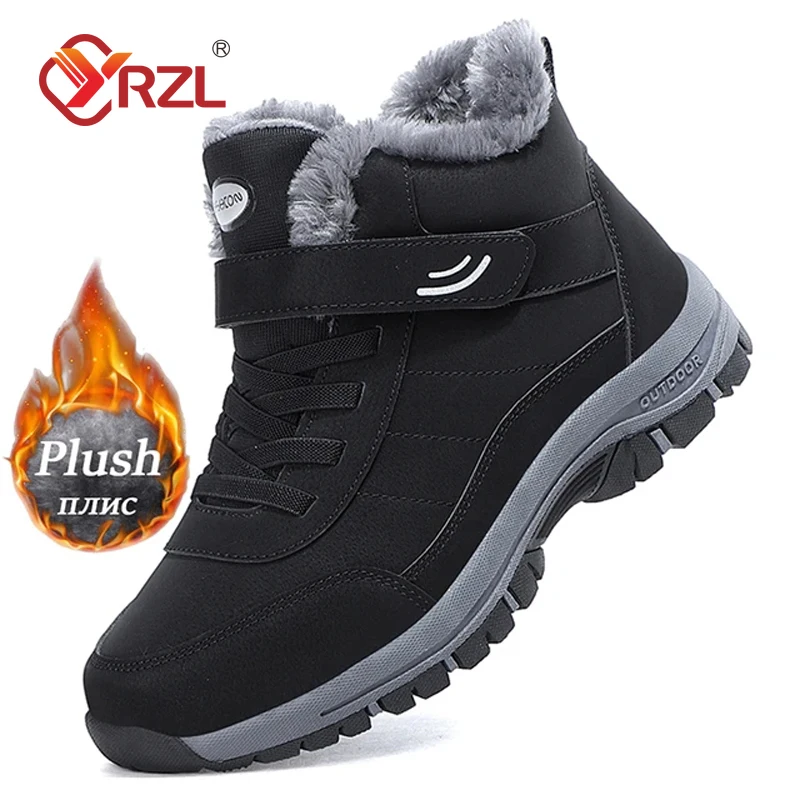 YRZL Men's Snow Boots Waterproof Sneakers Super Warm Plush Women Boots Outdoor Non-slip Couple Hiking Boots Work Shoes Winter