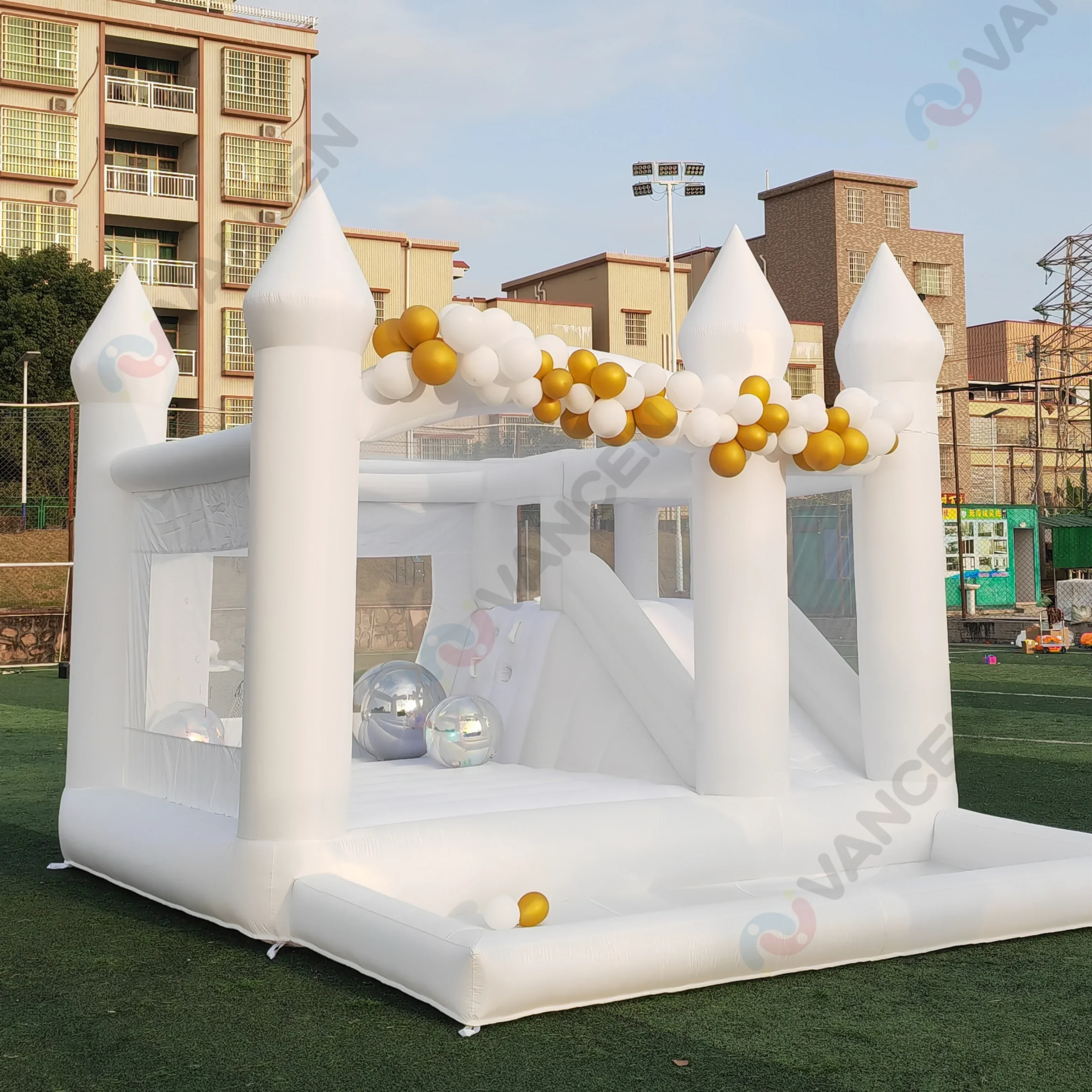 15ft White Bounce House Inflatable Bouncy  with Slide and Ballpit Oxford Fabric   for Party Decoration