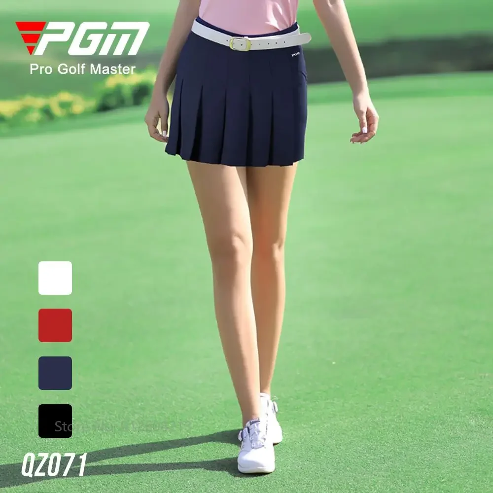 PGM Summer Women Sports Pleated Skorts Lady High Waist Leisure Golf Skirts Female Elastic Slim Golf Pantskirt with Inner Shorts