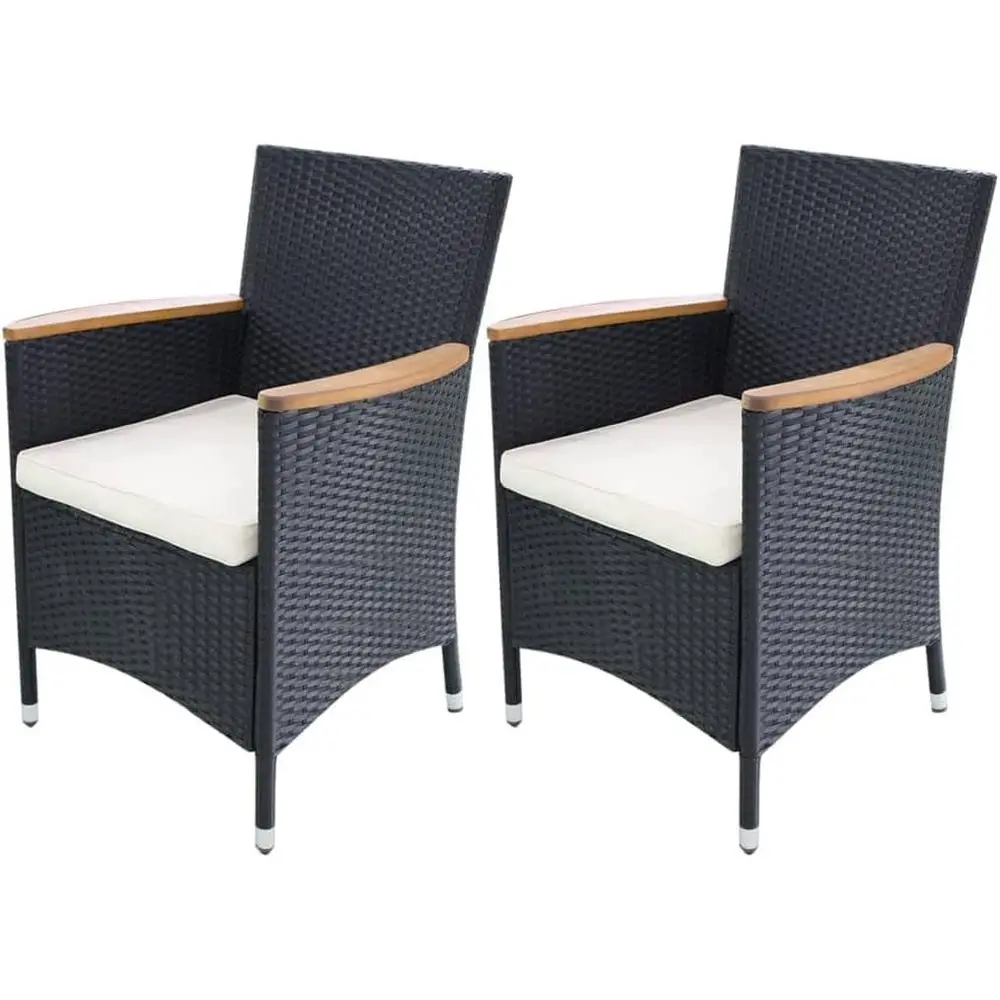 

2-Piece Outdoor Patio Bistro Set with Cushions, Ideal for Beach, Garden, Picnics, and Camping - Black Poly Rattan