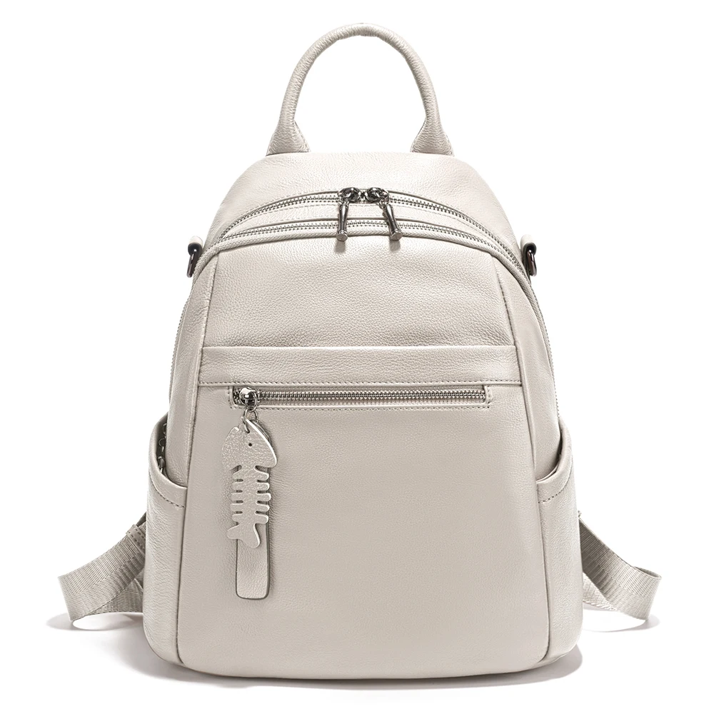 Zency New Genuine Leather Women's Backpack Knapsack Multi-pocket Simple Travel Shoulder Bag 2025 Trendy Cowhide Leather Rucksack