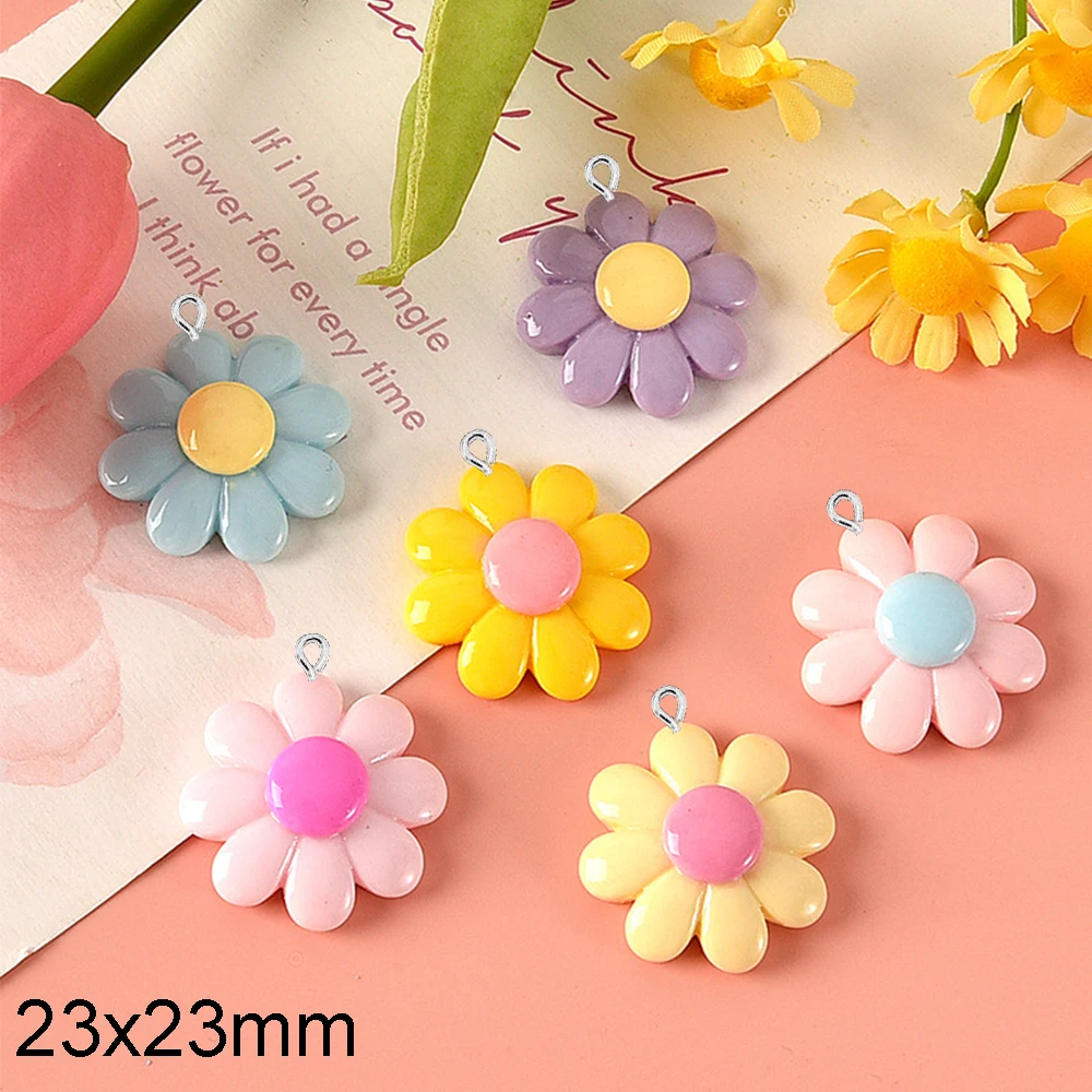 10PCS Shiny 23x23mm Daisy Series Flat Back Charms For Earrings Bracelet Hairpin DIY Jewelry Pendants Decoration Accessories