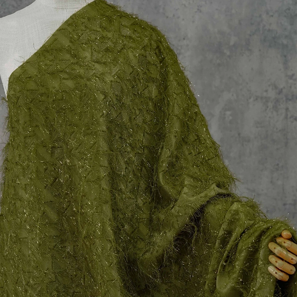 

New Geometric Jacquard Fabric with Lurex Fringe for Vintage Dresses Stage Costumes Shirts Spring Summer By The Meter