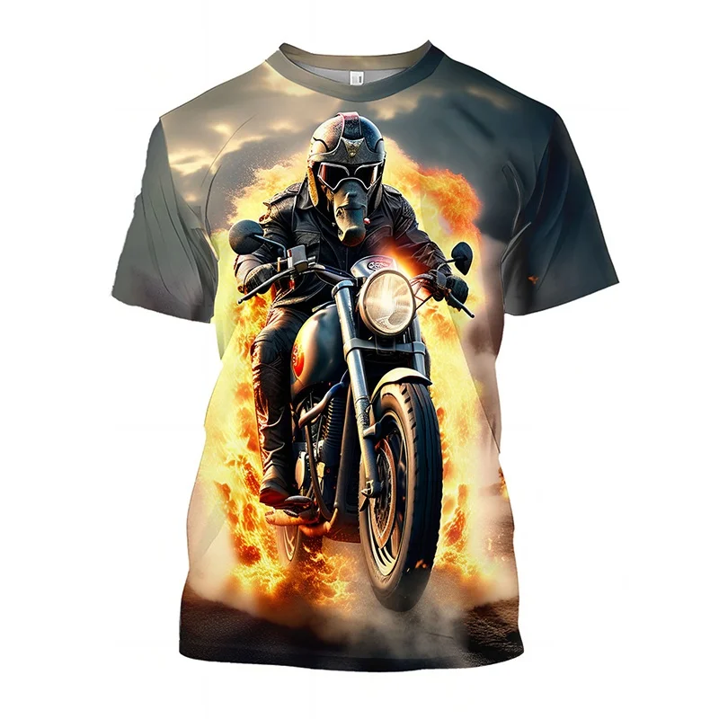الملونة دراجة نارية نمط تي شيرت الرجال بارد ثلاثية الأبعاد تي شيرت مطبوع الصيف التجفيف السريع س الرقبة أعلى قصيرة الأكمام تي شيرت #5